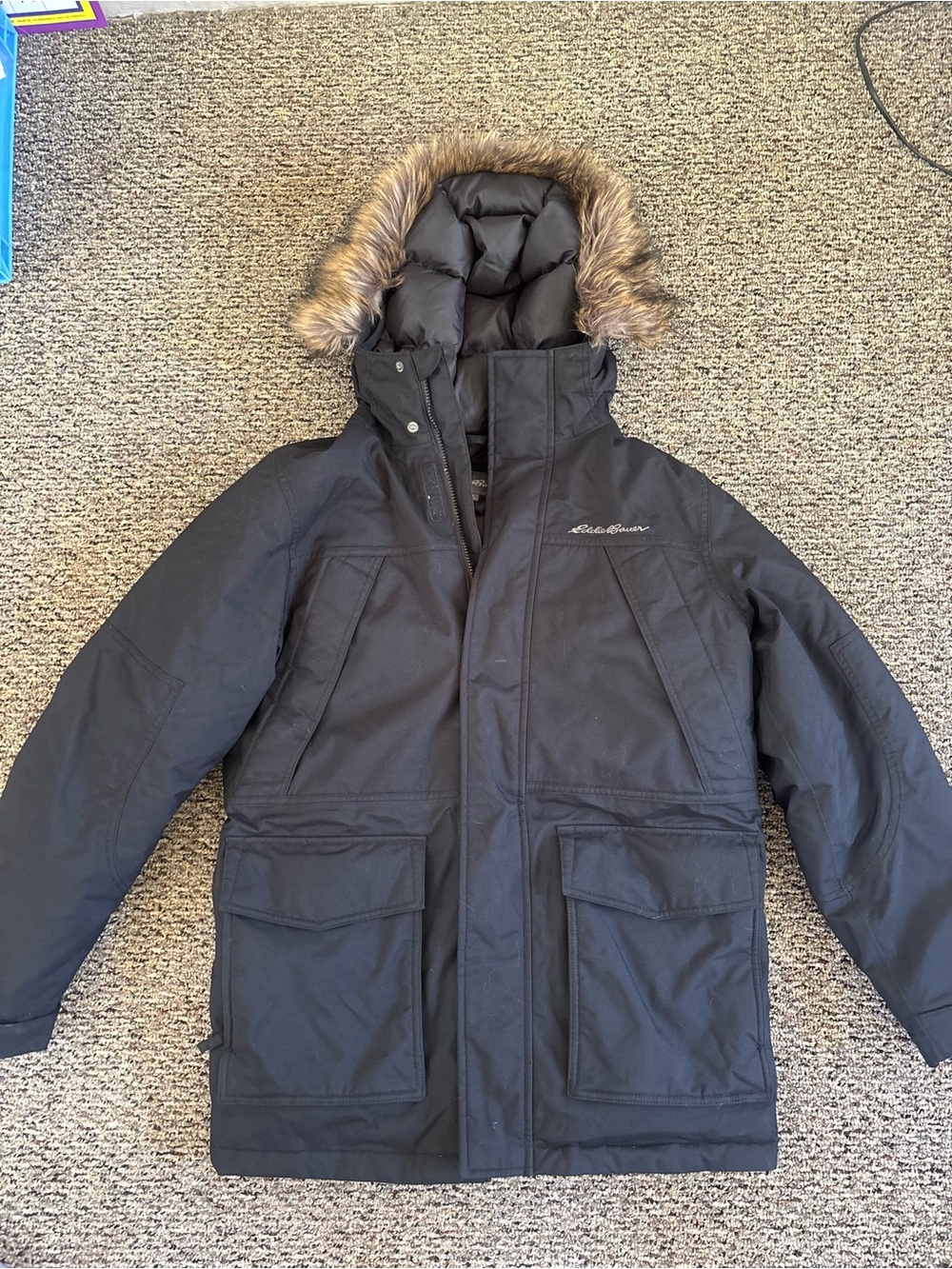 Eddie Bauer Black WeatherEdge Down Hooded Jacket Medium
